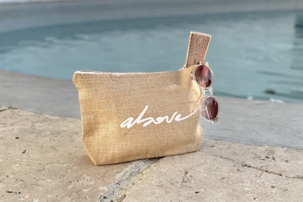 Trousse de plage en jute personnalisée ; Custom jute zipper pouch