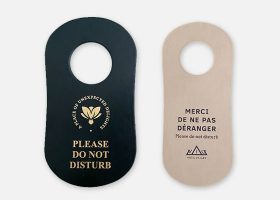 Faux leather hotel room signs
