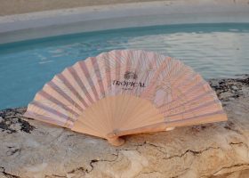 Custom printed wooden and fabric handfans
