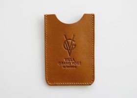Custom vertical leather keycard sleeve