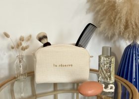 Embroidered waffle cosmetic bags