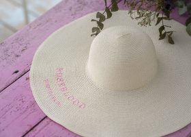 Embroidered wide brim floppy hat