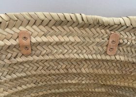Personalised leather handle baskets for the beach