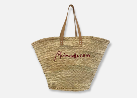 Personalised leather handle baskets for the beach