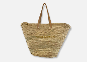 Personalised leather handle baskets for the beach