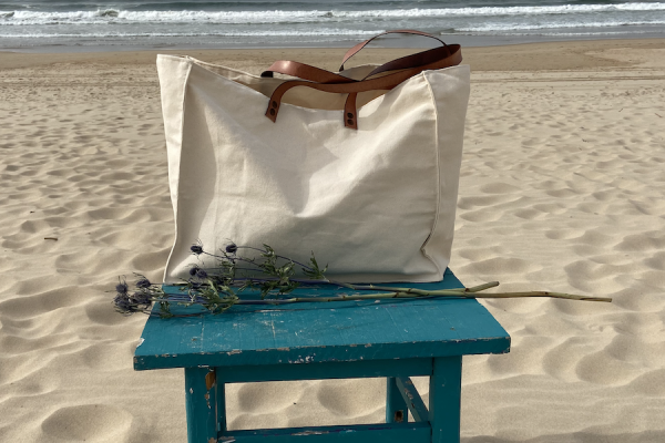 Beach canvas bag with leather handles ;Cabas coton XXL avec anses cuir