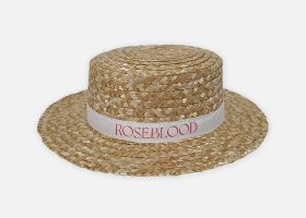Chapeau canotier personnalisé; Custom natural straw hat with printed ribbon