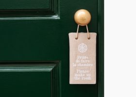 Rectangular do not disturb sign in linen