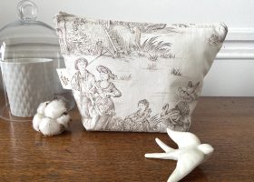 Custom toile de Jouy toiletry bag