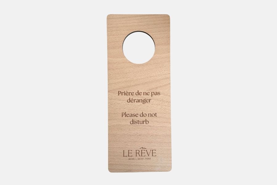 Natural wood hotel door hanger