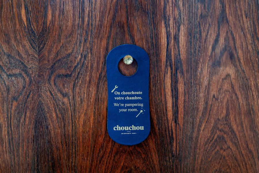 Faux leather hotel signs