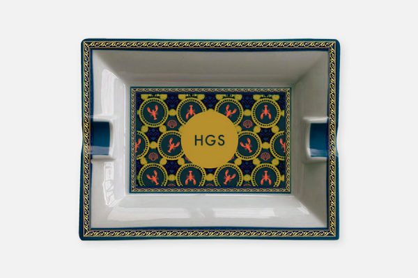 Petit cendrier rectangulaire en porcelaine ; Printed small rectangular ashtray