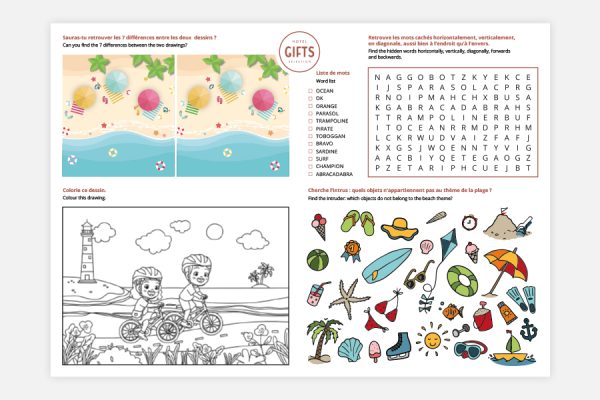 Personalized kids activity paper placemat ; Set de table à colorier personnalisé