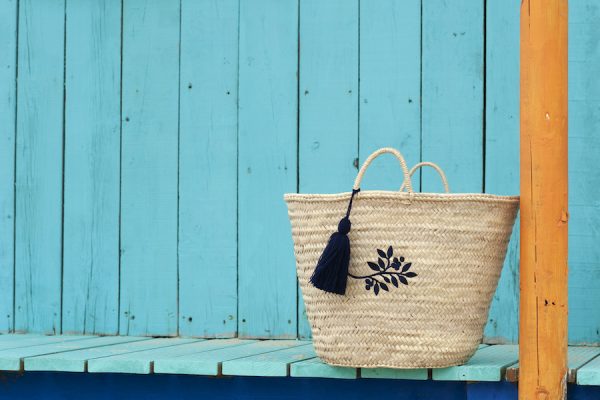 Panier personnalisé anses sisal ; Personalized sisal handle beach baskets