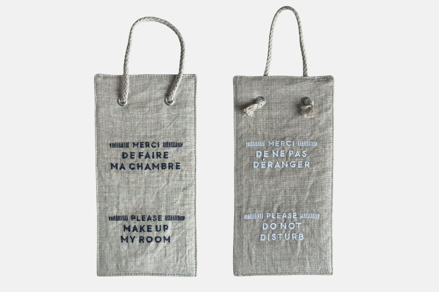 Rectangular do not disturb sign in linen