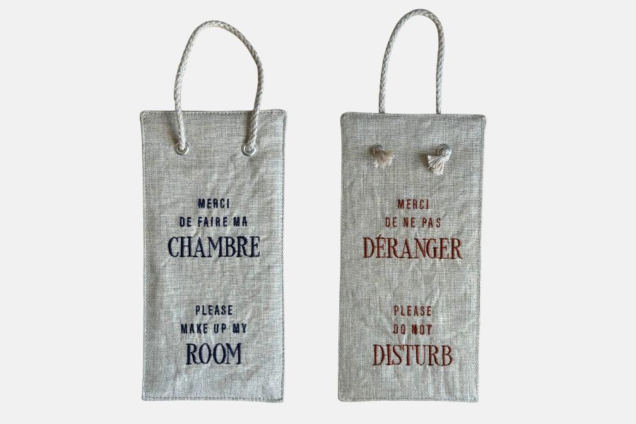Rectangular do not disturb sign in linen